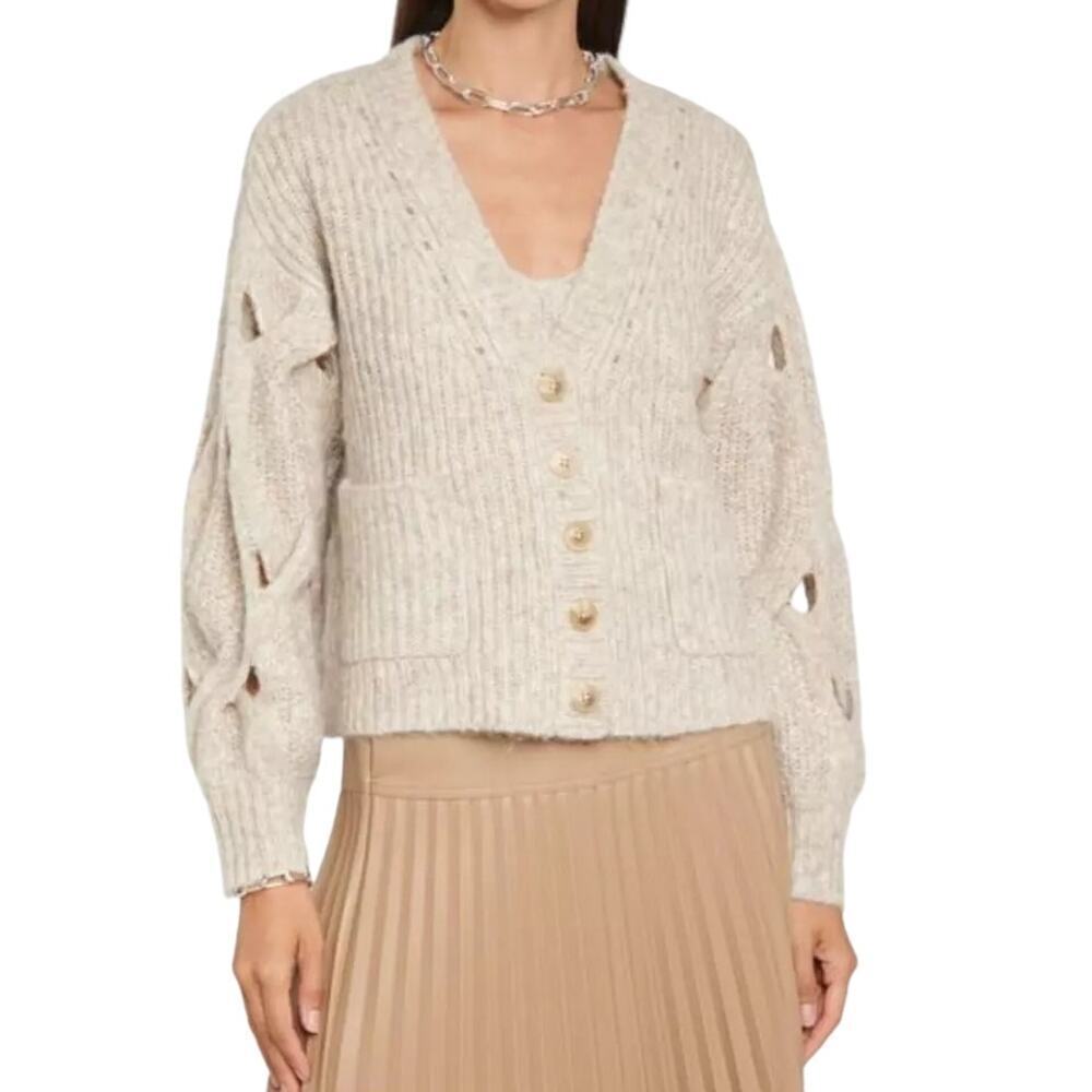 Jonathan Simkhai Reagan Alpaca Wool Blend Chunky Cardigan Sweater Brown Size Xs